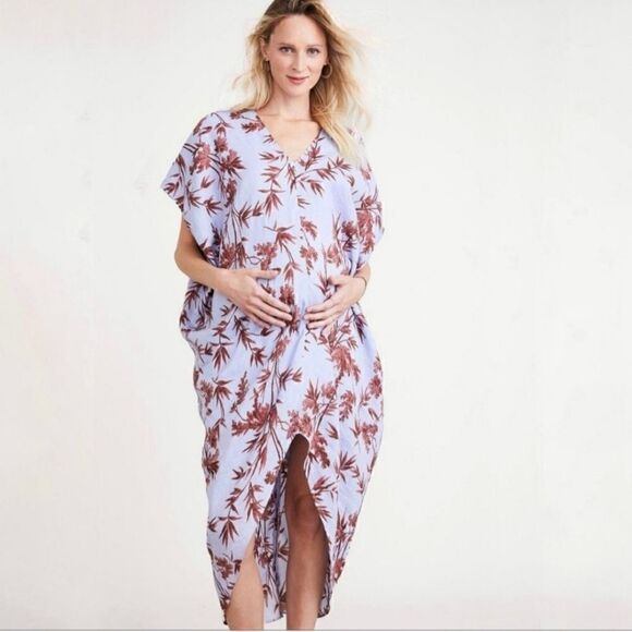 Hatch The Linen Riviera Dress Heron Print Blue Red Floral One Size Petite - Picture 1 of 9